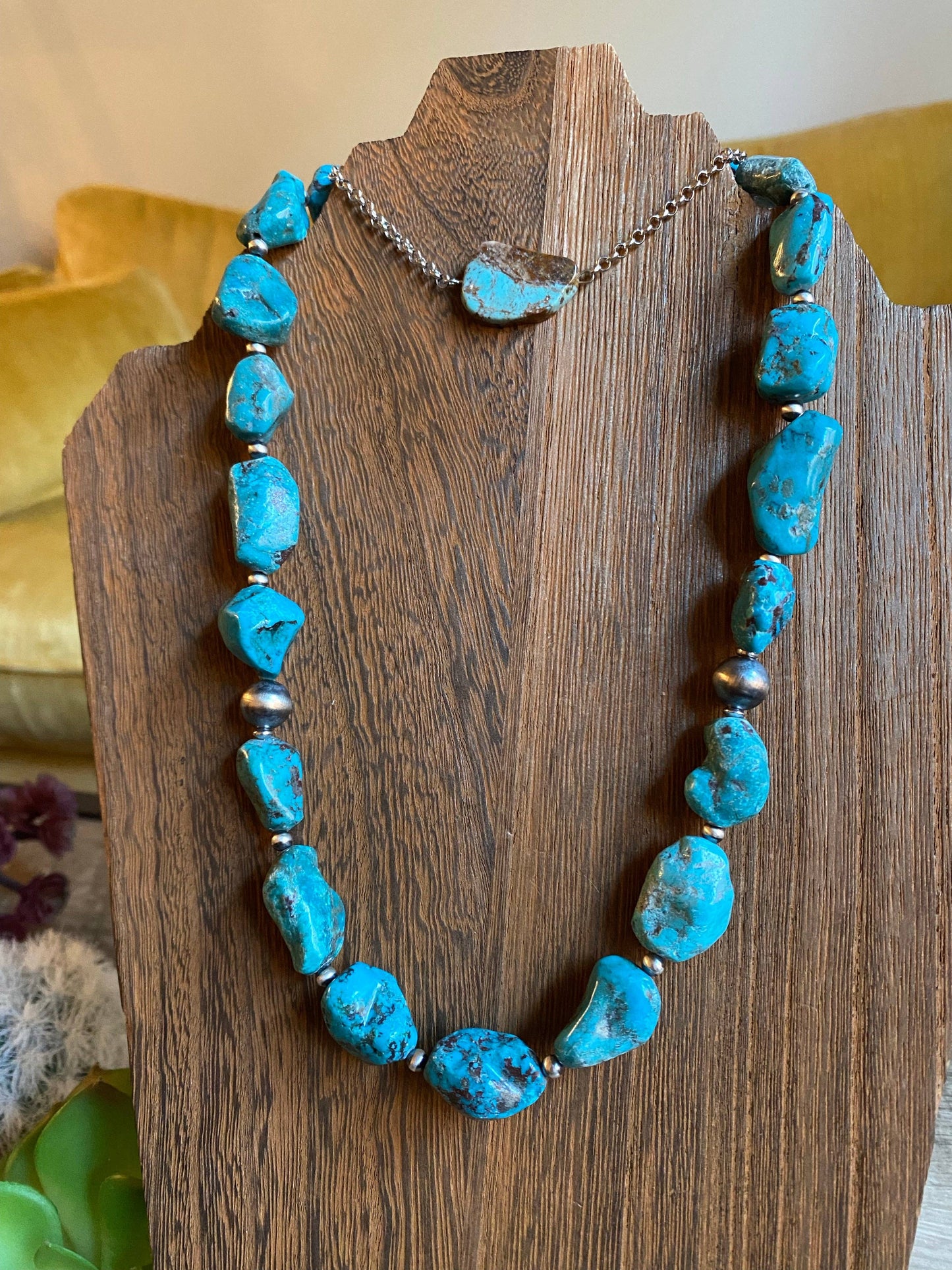 Real slab turquoise choker on chain