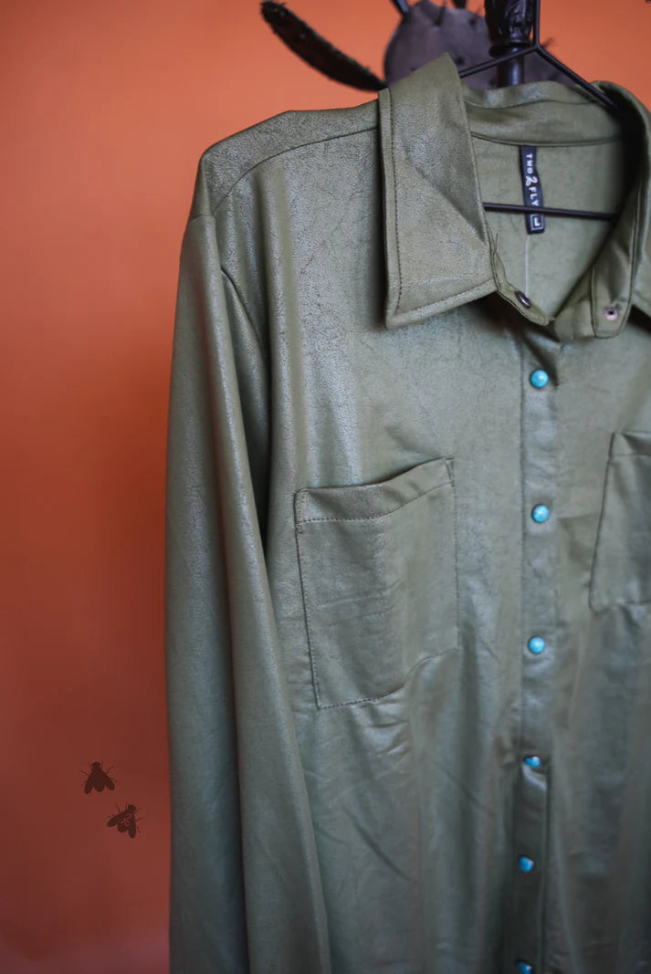 Leather Lux Agave Button Up