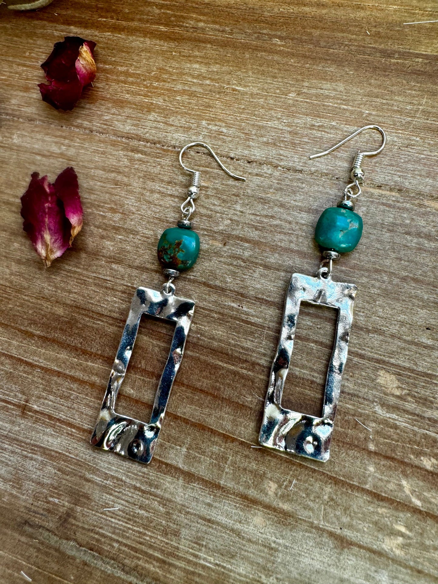 Genuine Green turquoise dangle earrings rectangle