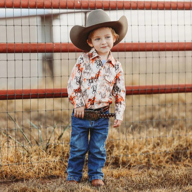Traveling Cowboy Kids Button Up