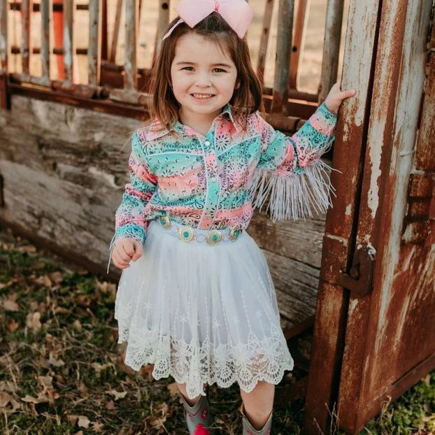 Pastel Paisley Fringe Button Up