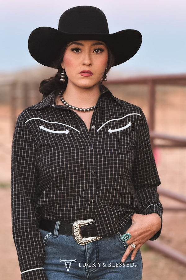 The Midnight Arrow Grid Button Up