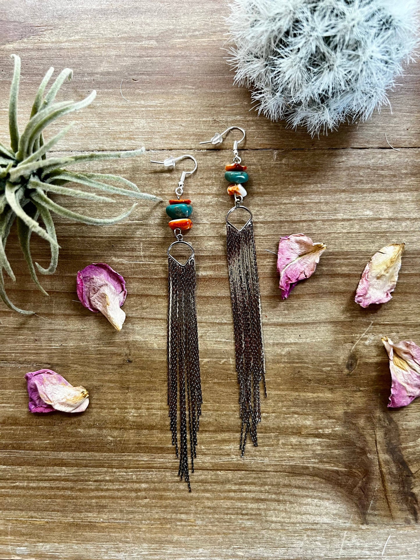 Waterfall Dangle Earrings With Real Turquoise