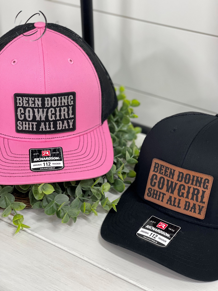 Adult Been Doing Cowgirl S*** Patch Snapback Hat: Black & Black / Chestnut