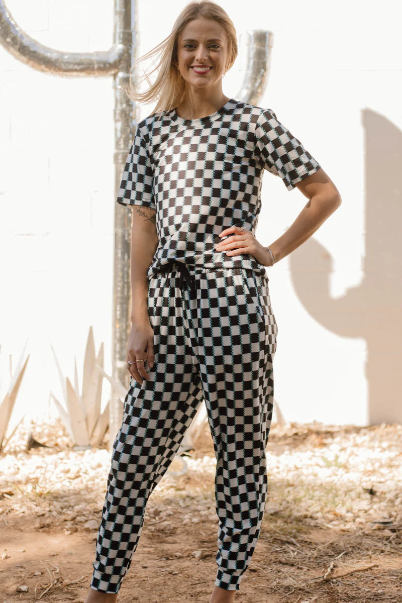 Checked In Turquoise Joggers