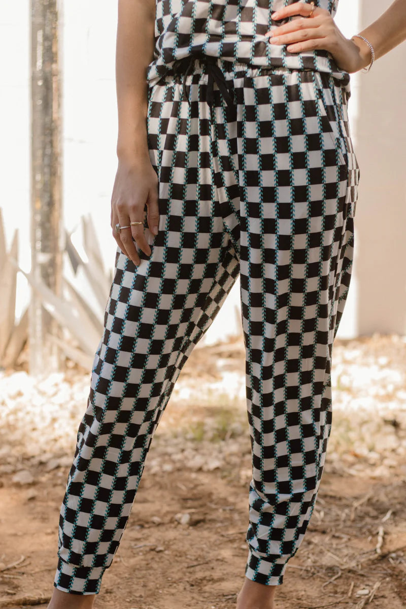 Checked In Turquoise Joggers