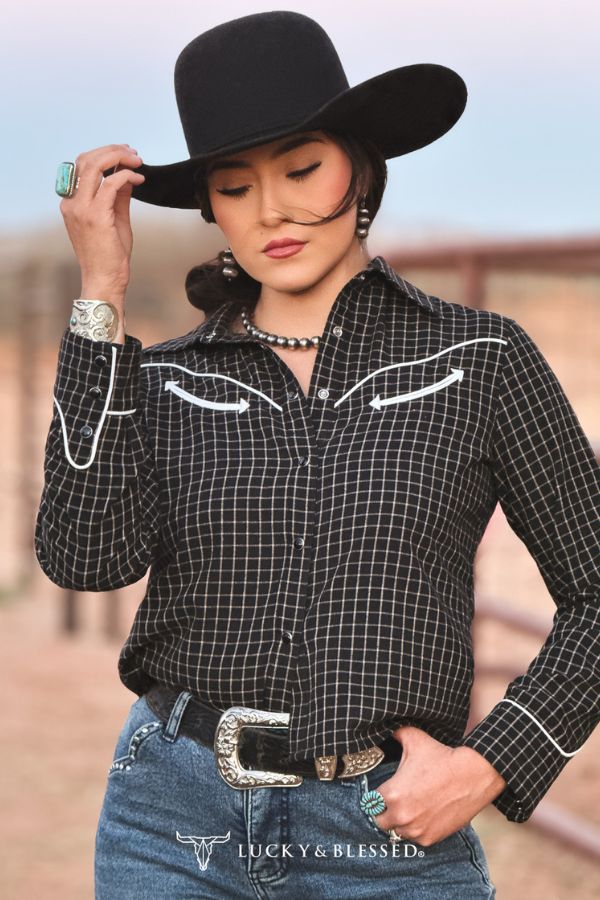 The Midnight Arrow Grid Button Up