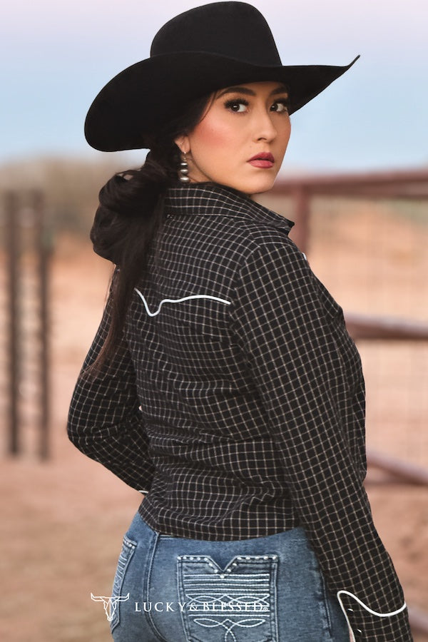 The Midnight Arrow Grid Button Up