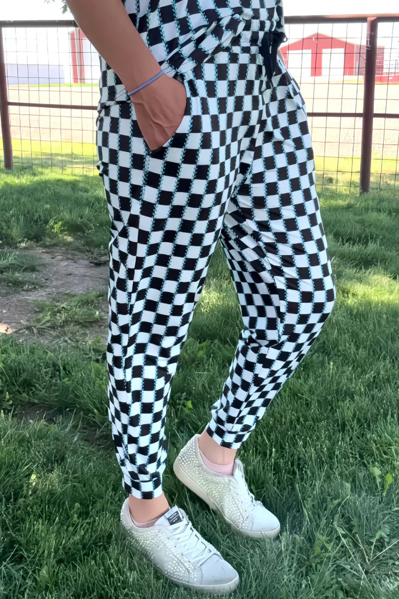 Checked In Turquoise Joggers