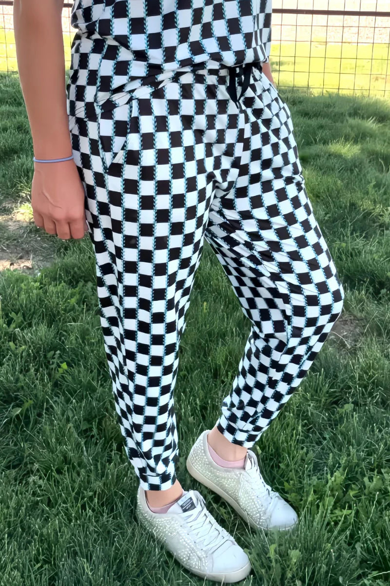 Checked In Turquoise Joggers