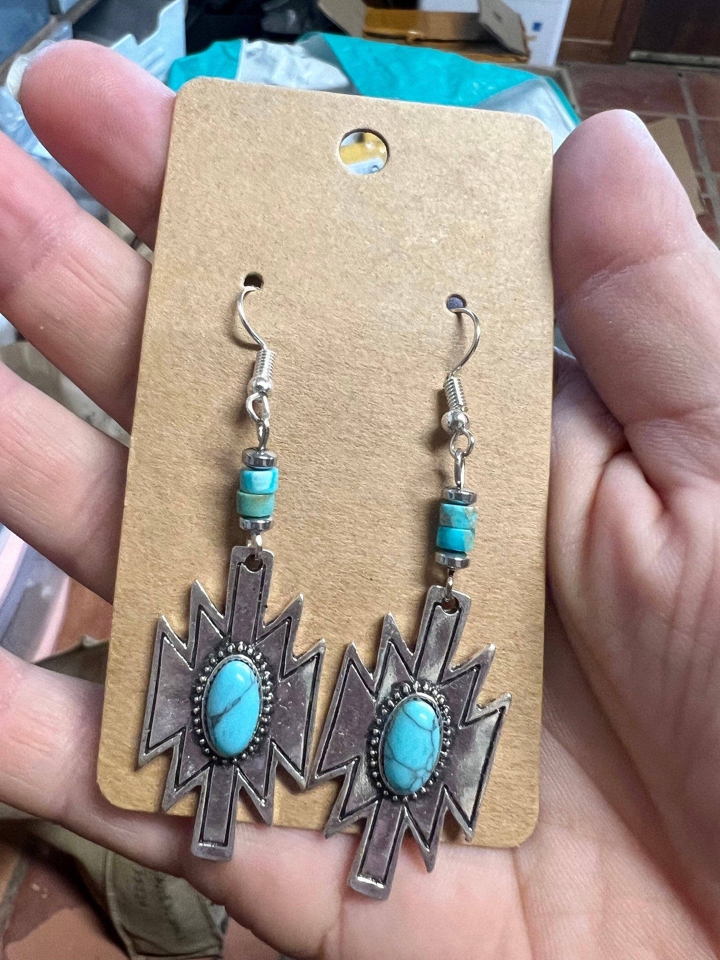 Aztec Turqoise And Magnesite Dangle Earrings