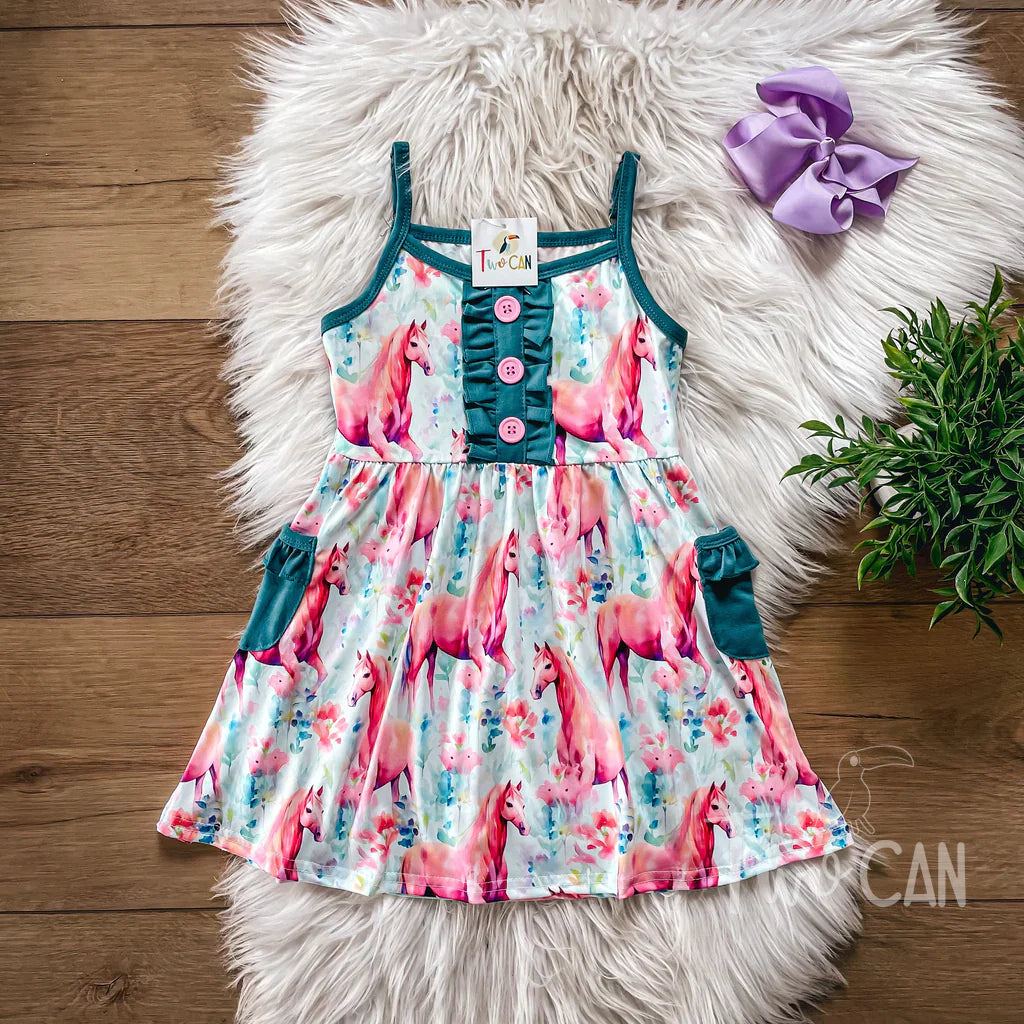 Sweet Spirit Pink Horse Ruffle Dress