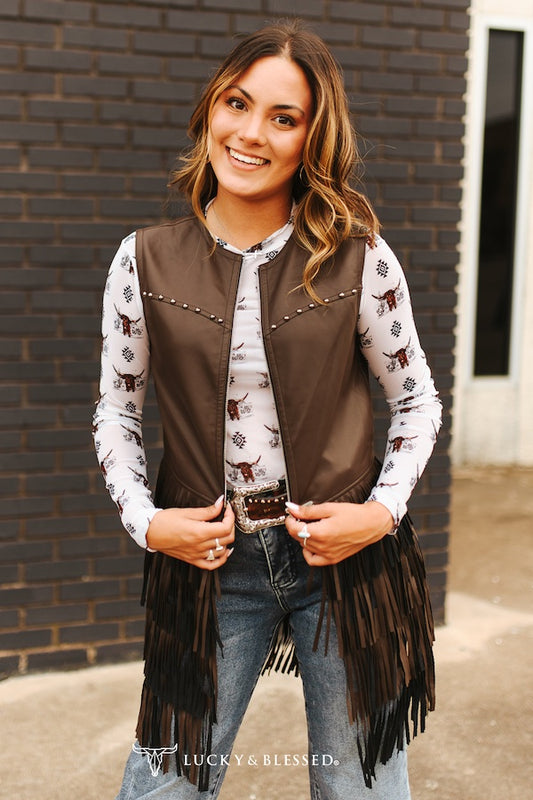 The Sedana Faux Leather Fringe Vest
