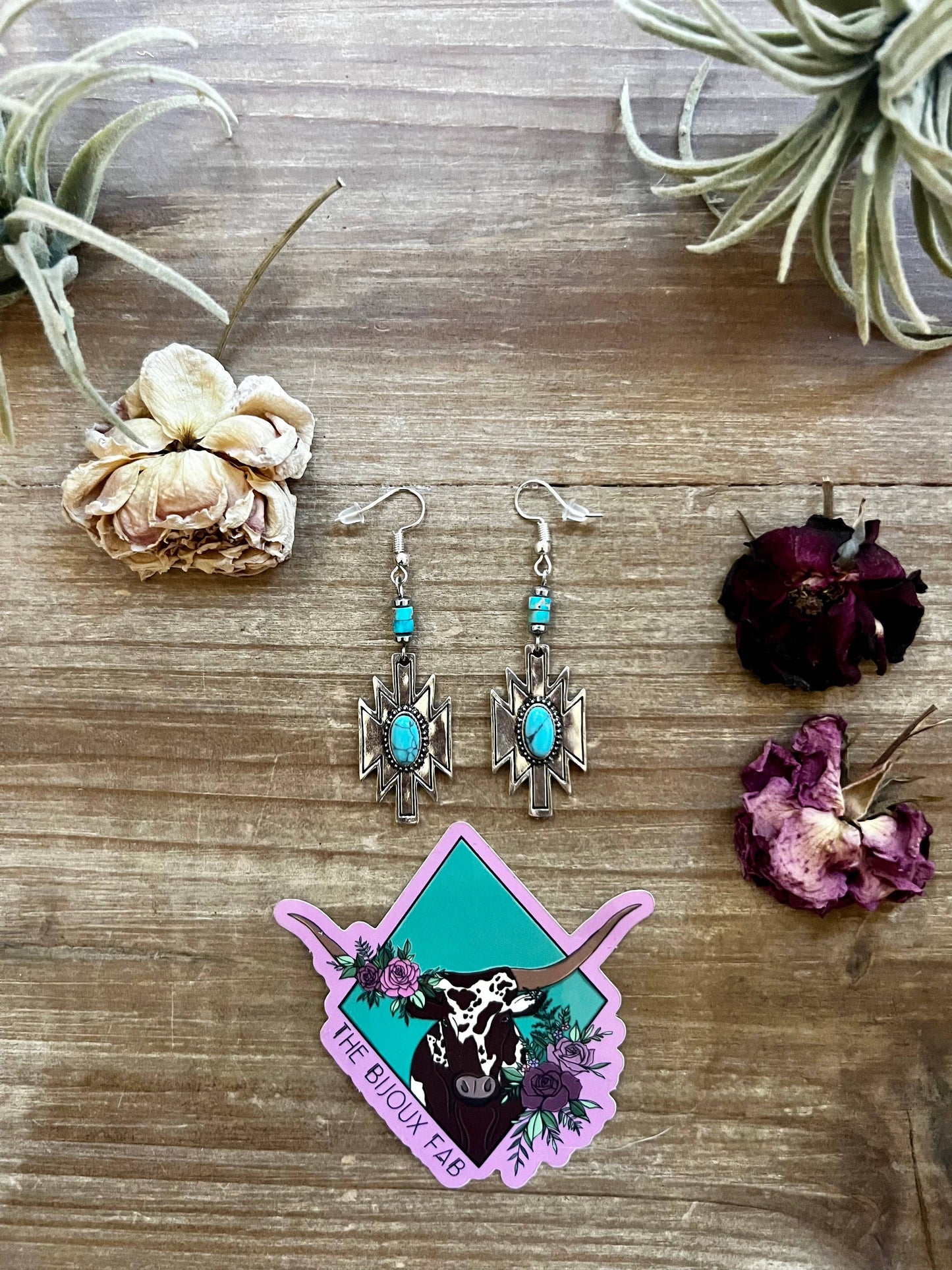 Aztec Turqoise And Magnesite Dangle Earrings